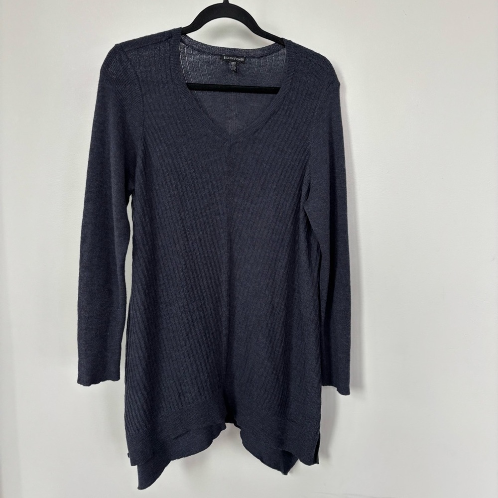 Eileen Fisher 100% Wool‎ Long Sleeve V-Neck Sweater Size L